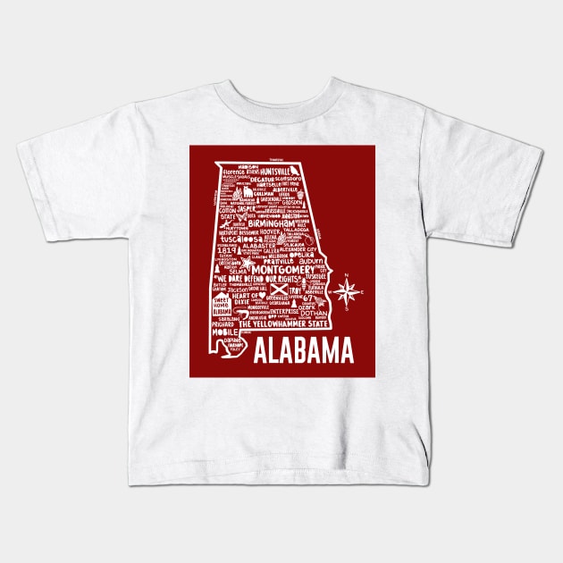 Alabama Map Kids T-Shirt by fiberandgloss